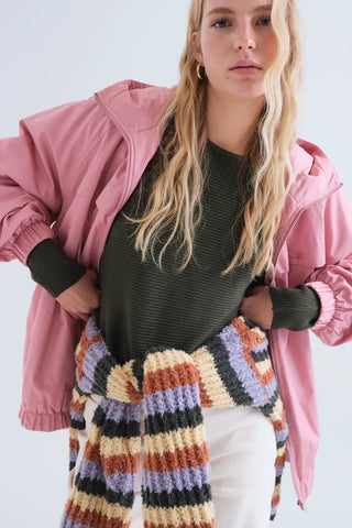 Ribbed Striped Knit Sweater