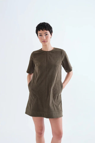 Dark green corduroy dress.