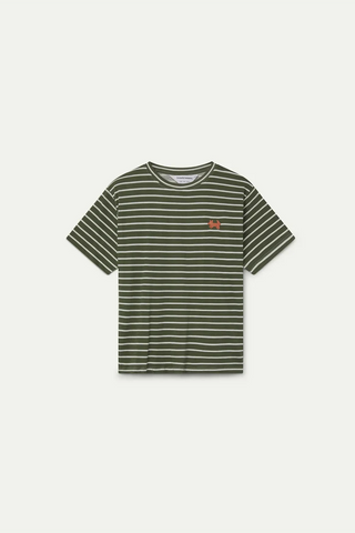 Olive Green &amp; White Striped Cotton T-Shirt