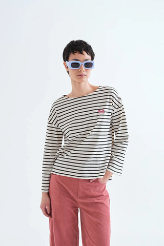 Black and White Striped Cotton T-Shirt
