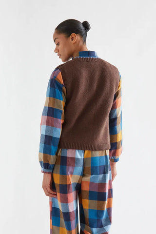 Brown Knit Vest with Multicolor Velvet Buttons