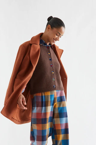 Brown Knit Vest with Multicolor Velvet Buttons