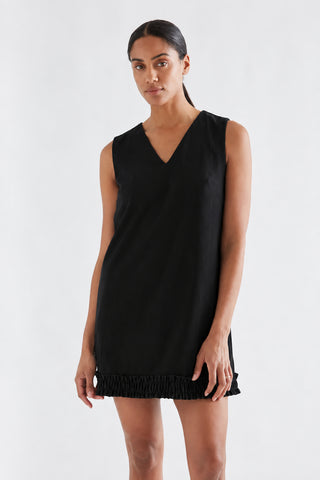 Black velvet v neck dress