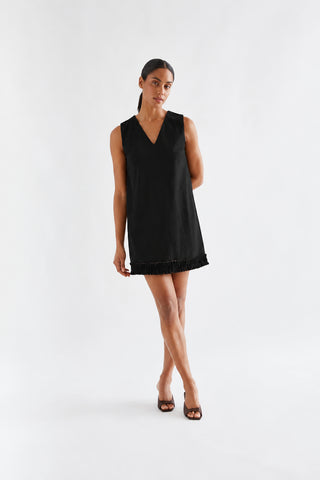 Black velvet v neck dress