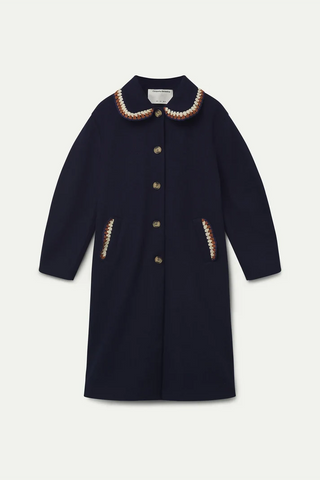 Navy blue coat with crochet details
