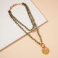 Wood Bead Medallion Pendant Layer Necklace