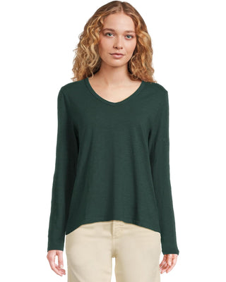 V-Neck Garment Dyed Long Sleeve Tee