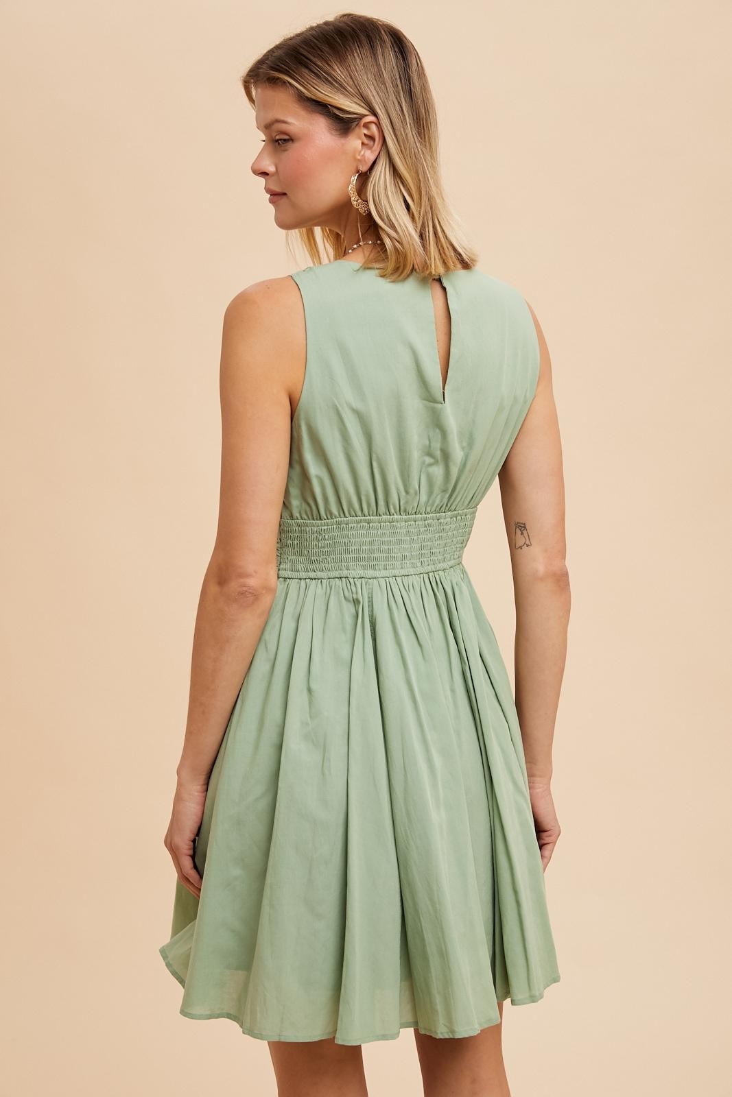 Cotton Bow Dress (Darling) - Sage