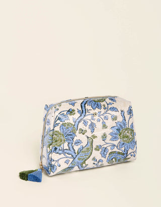 Large Cosmetic Pouch Japonica Bird Green Blue