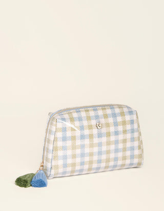 Cosmetic Pouch Gingham Blue Green