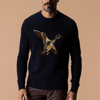 Flying Wood Duck Merino Intarsia Crewneck Sweater