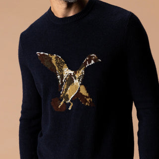 Flying Wood Duck Merino Intarsia Crewneck Sweater
