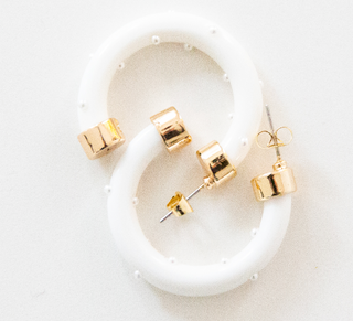 Mini Hoops - White w/ Pearls