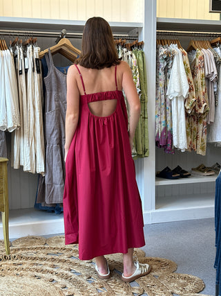 Open Back Midi Dress Tropical Raspberry