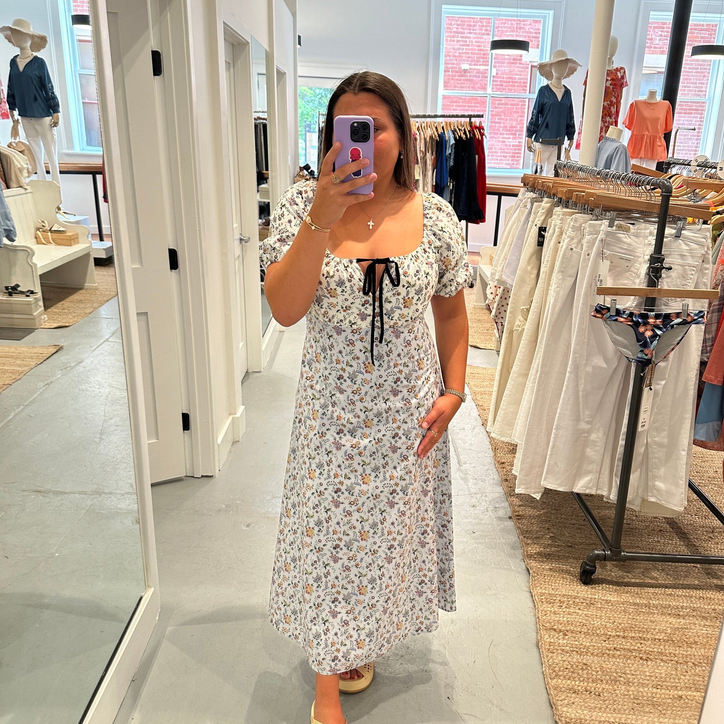 Floral Print Puff Sleeve Maxi Dress