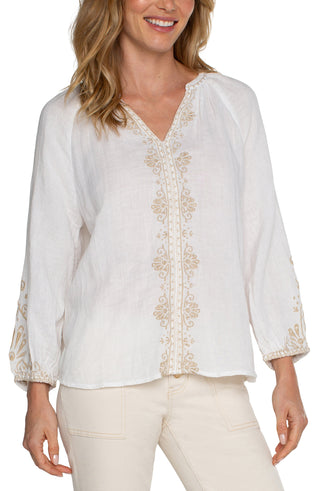Off White Blouse w/ Tan Embroidery