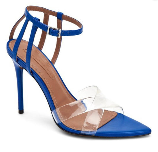 Daryl shiny nappa clear/peruvian blue strappy heel