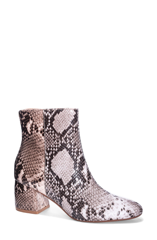 Daviana white/blush snake bootie