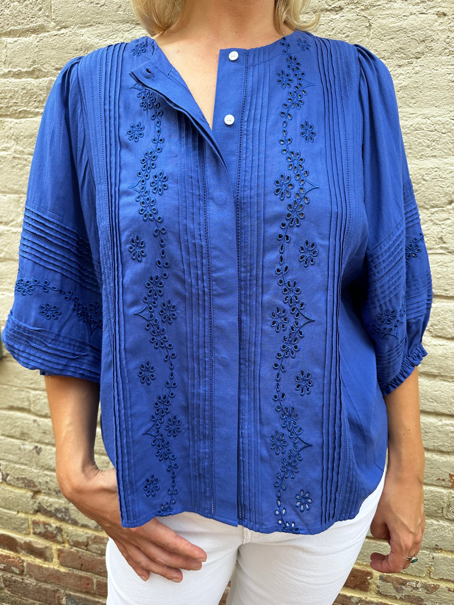 Puff Sleeve Embroidery Blue