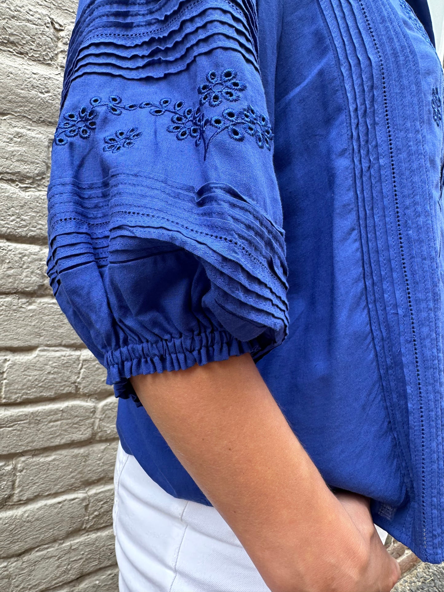 Puff Sleeve Embroidery Blue