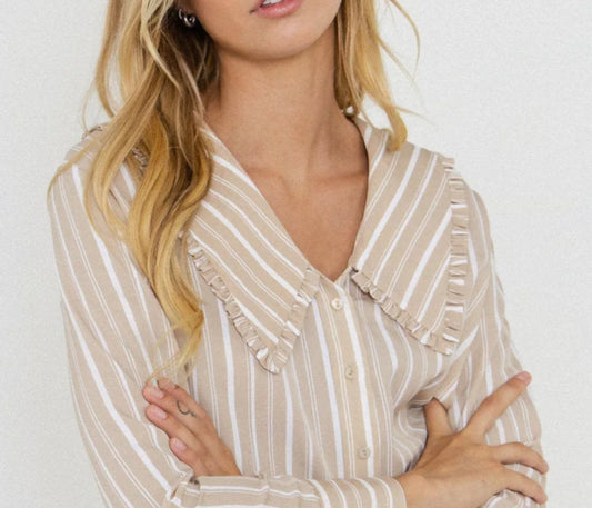 Ruffled Collar Striped Shirt