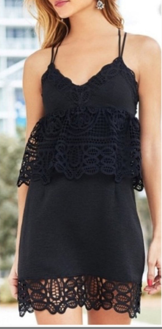 Black Knitted Strappy V Neck Dress