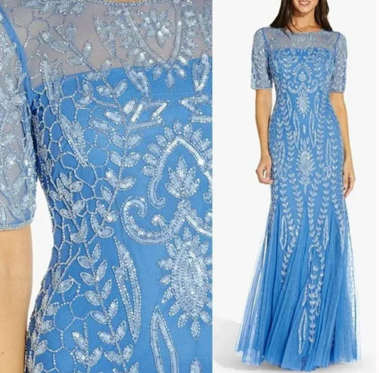 Blue Beaded Full Length Gown