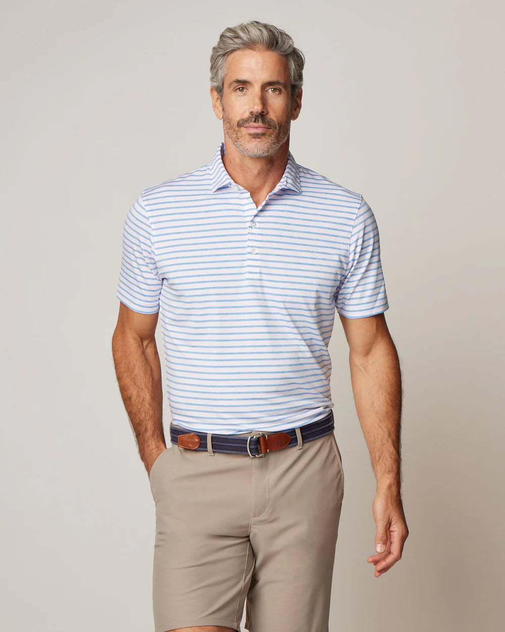 Striped Jersey Performance Polo (Thorton) - White