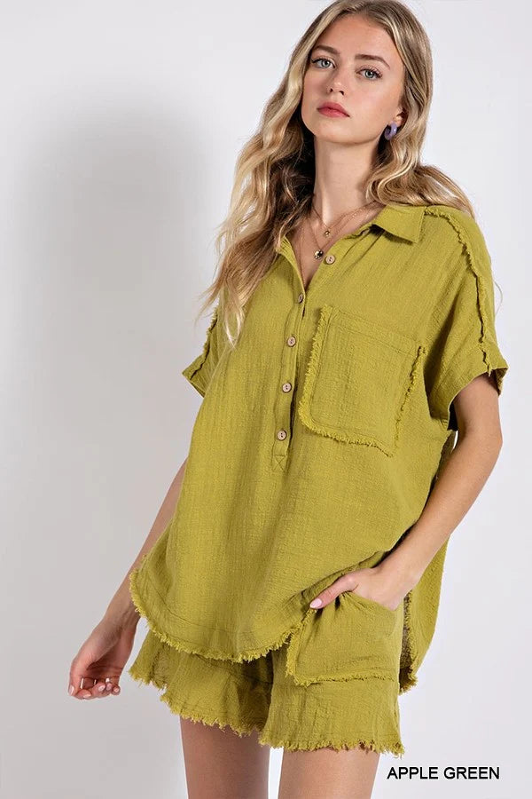 Raw Edge and Dolman Sleeve Popover Top