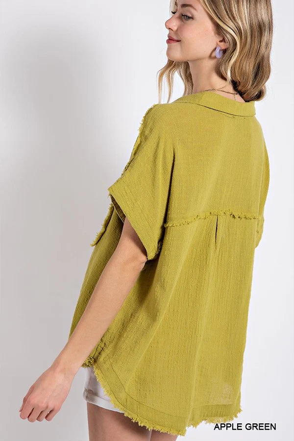 Raw Edge and Dolman Sleeve Popover Top