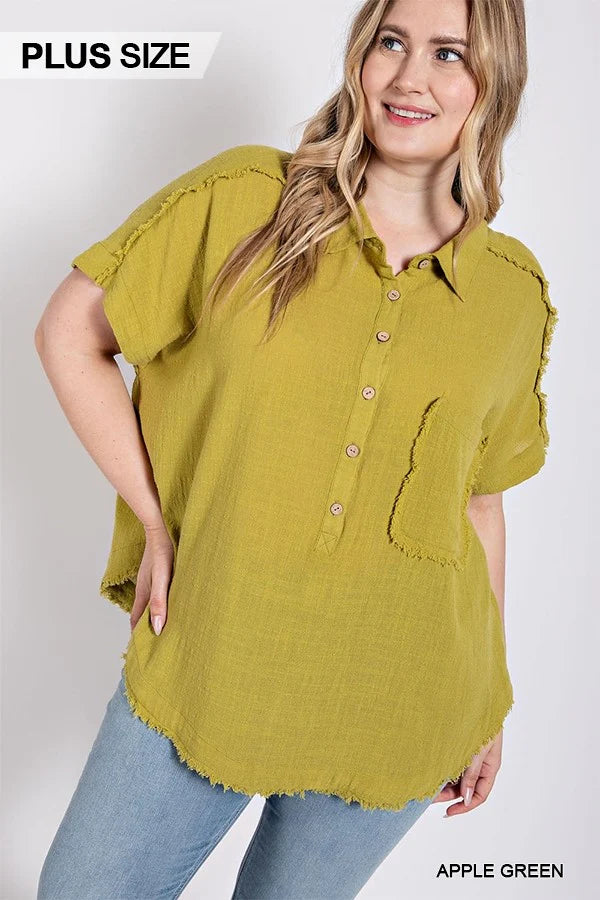 Raw Edge and Dolman Sleeve Popover Top