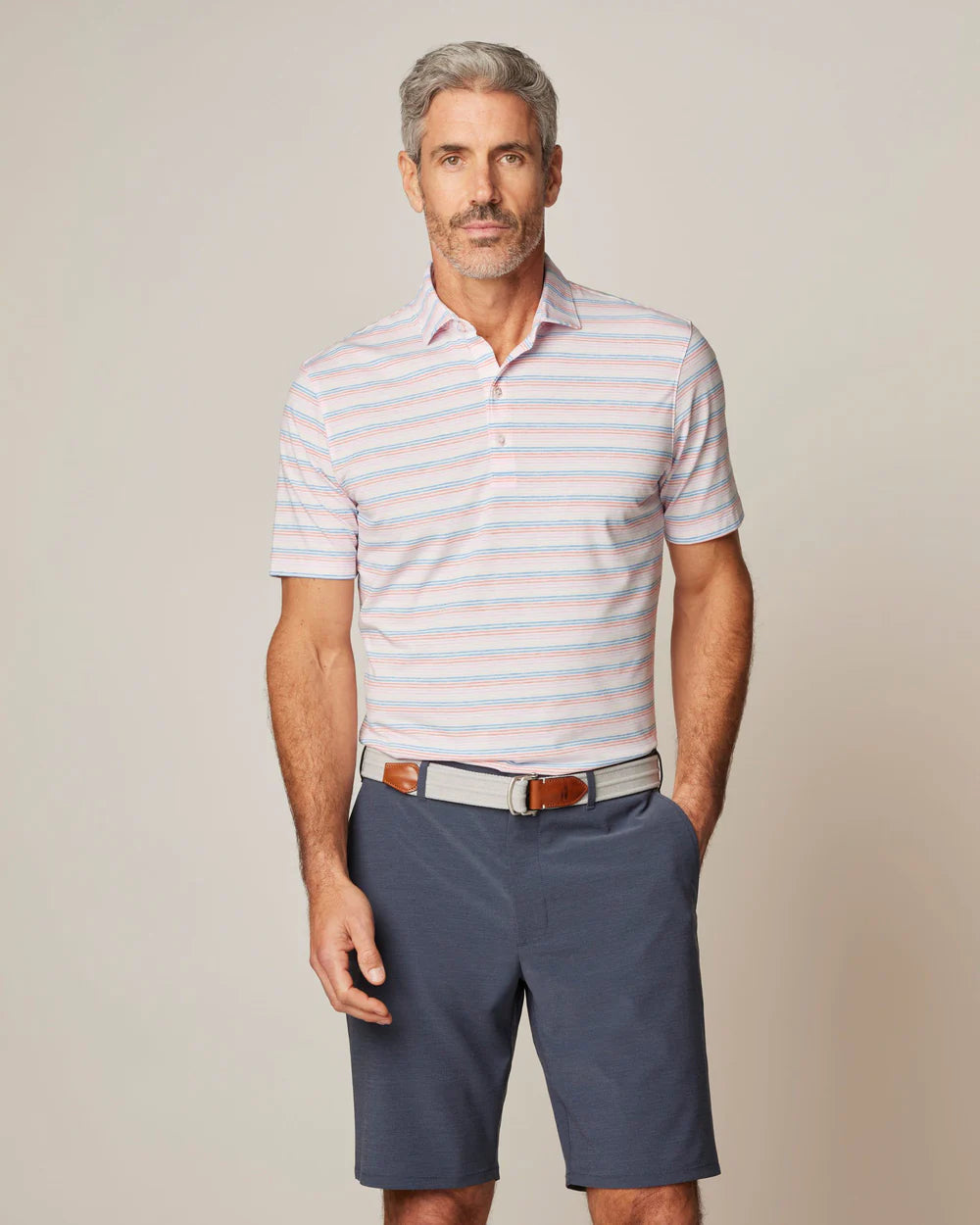 Barton Striped Top Shelf Performance Polo - Bahama Mama