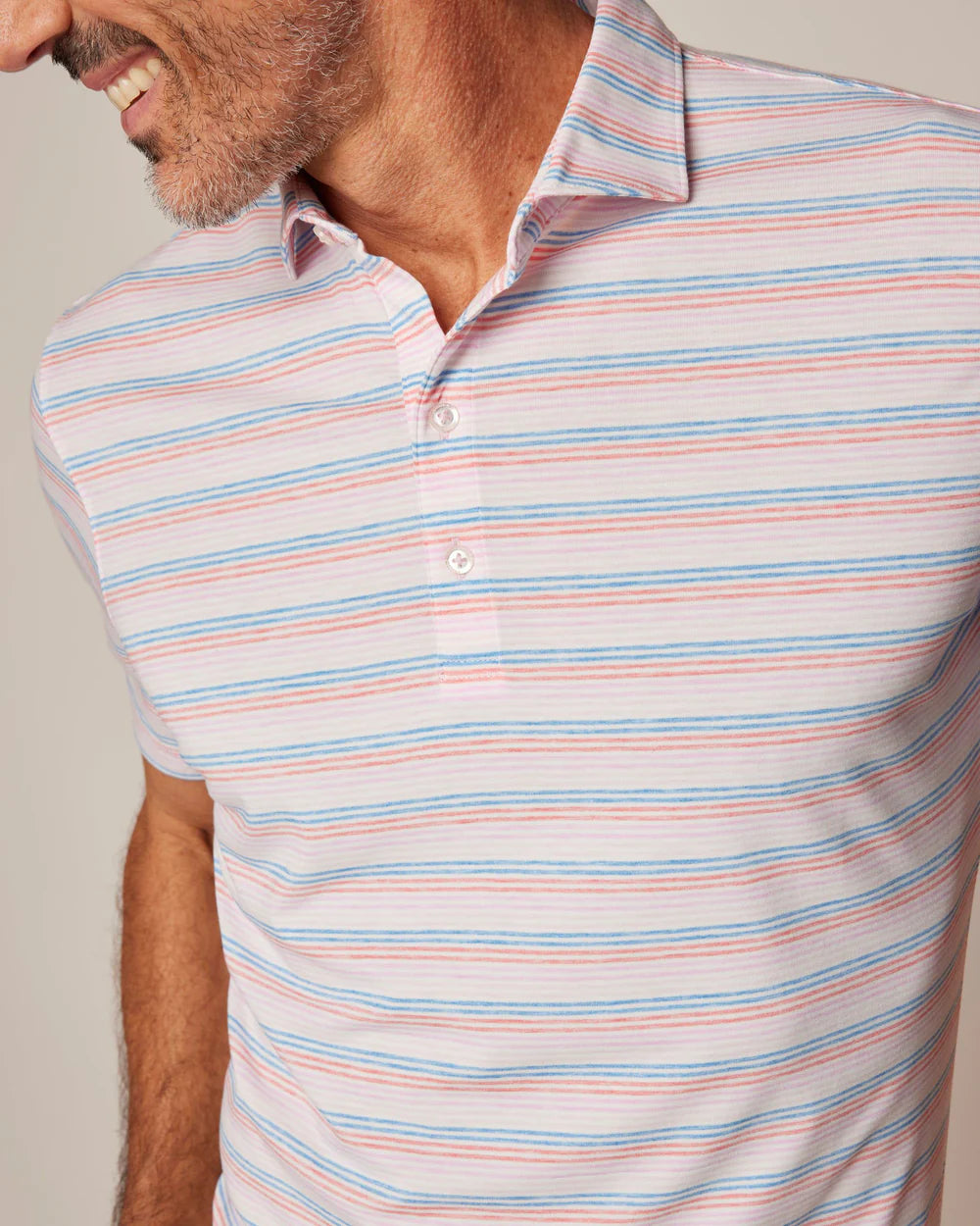 Barton Striped Top Shelf Performance Polo - Bahama Mama