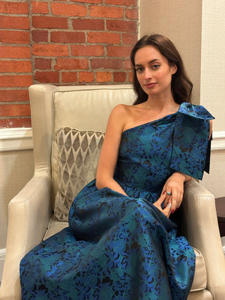 Jacquard Floral Bow Midi Dress