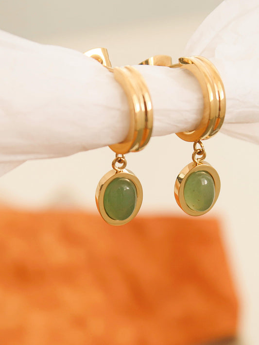 Dainty Round Stone Dangle Earring