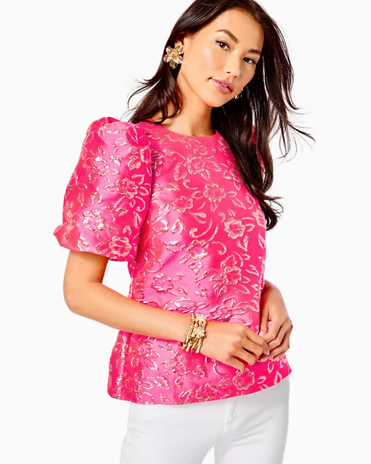 Pratt Top - (Gold Puff Floral Brocade)