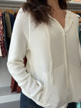 Waffle Knit Zip-Up Hoodie