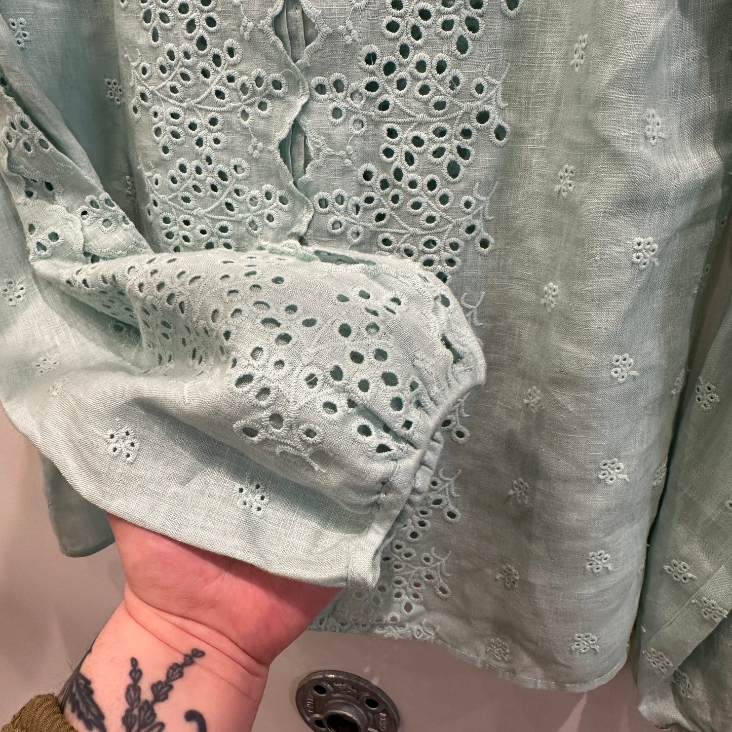 Seaglass Embroidery Pearl Button Down