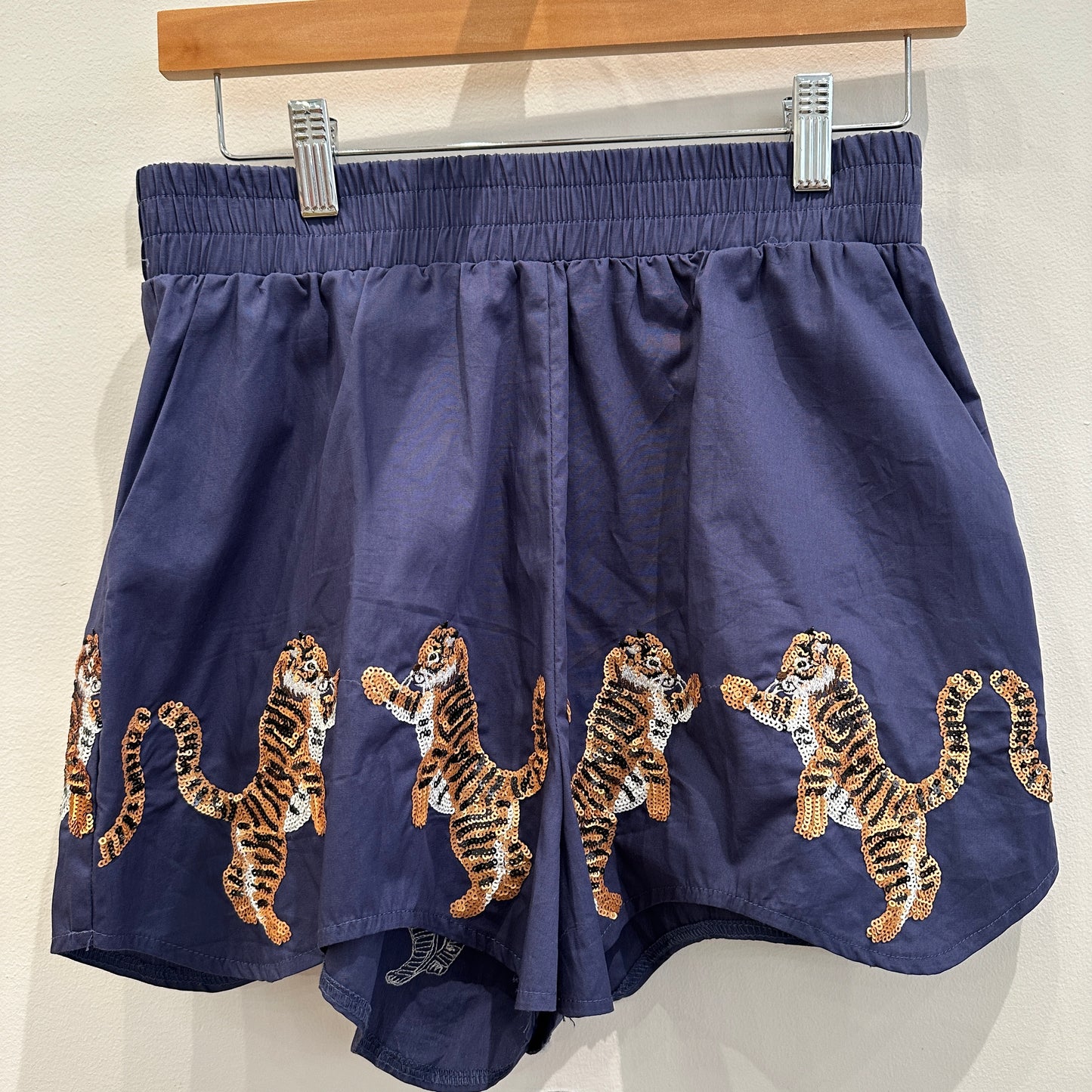Navy Tiger Sequins Shorts