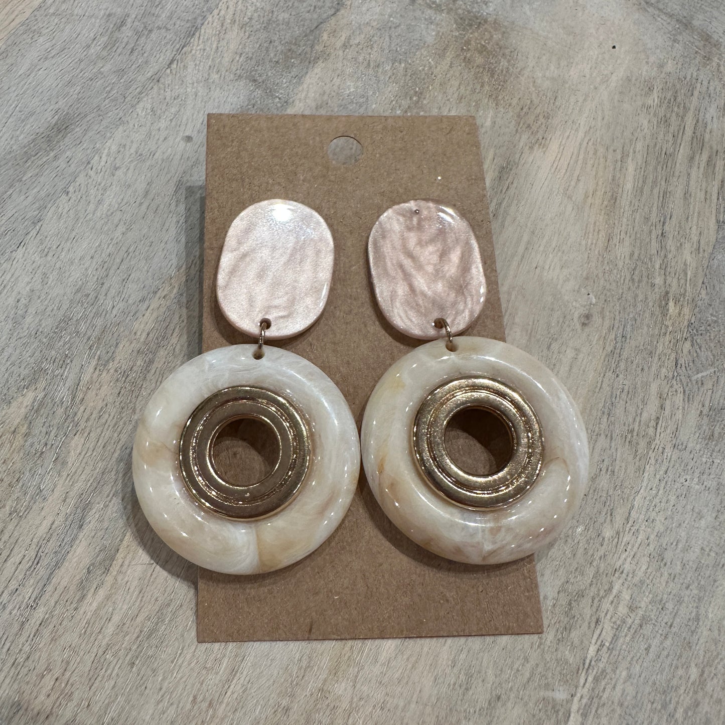 Ivory/Pink Acrylic Circle Earrings