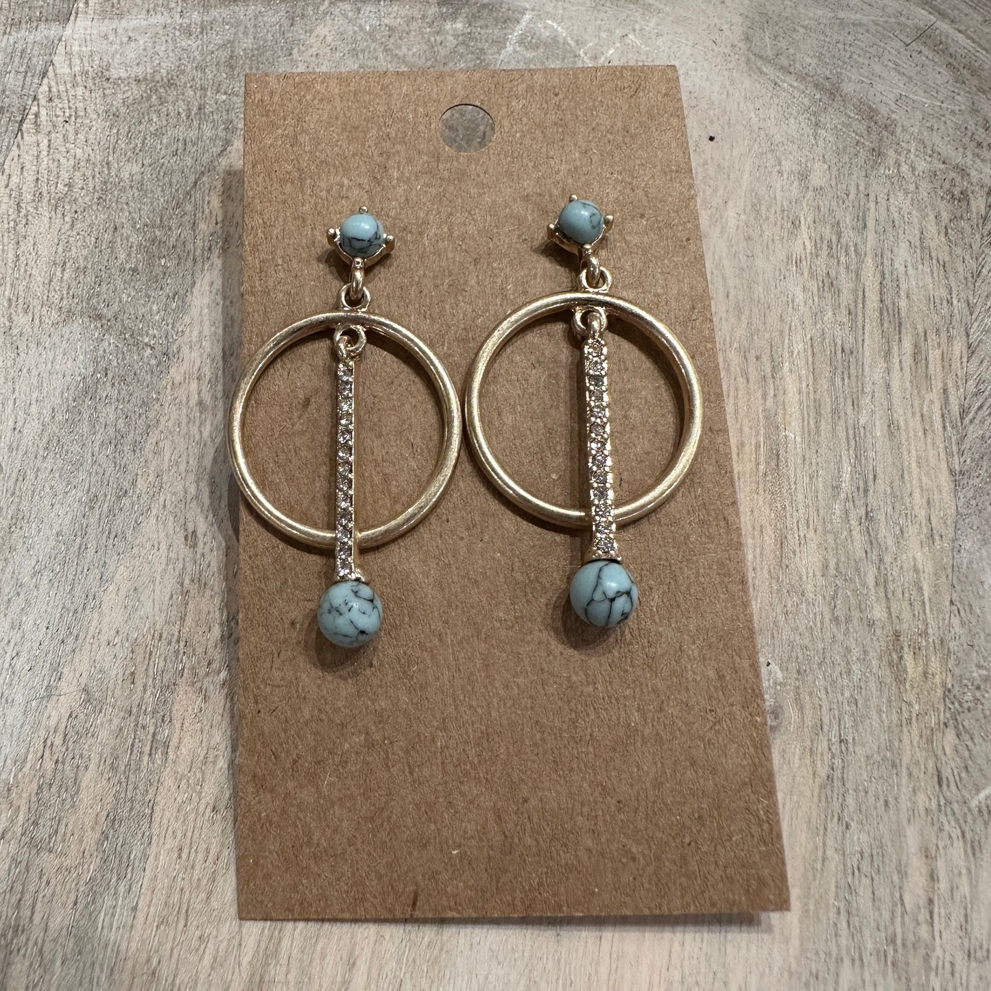 Blue Stone Gold Circle Earrings