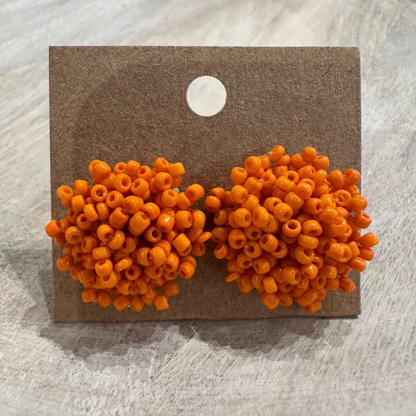 Orange Pom Pom Earrings
