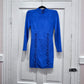 Faux Suede Lace Detail Blue Dress