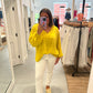 V Neck Balloon Long Sleeved Blouse