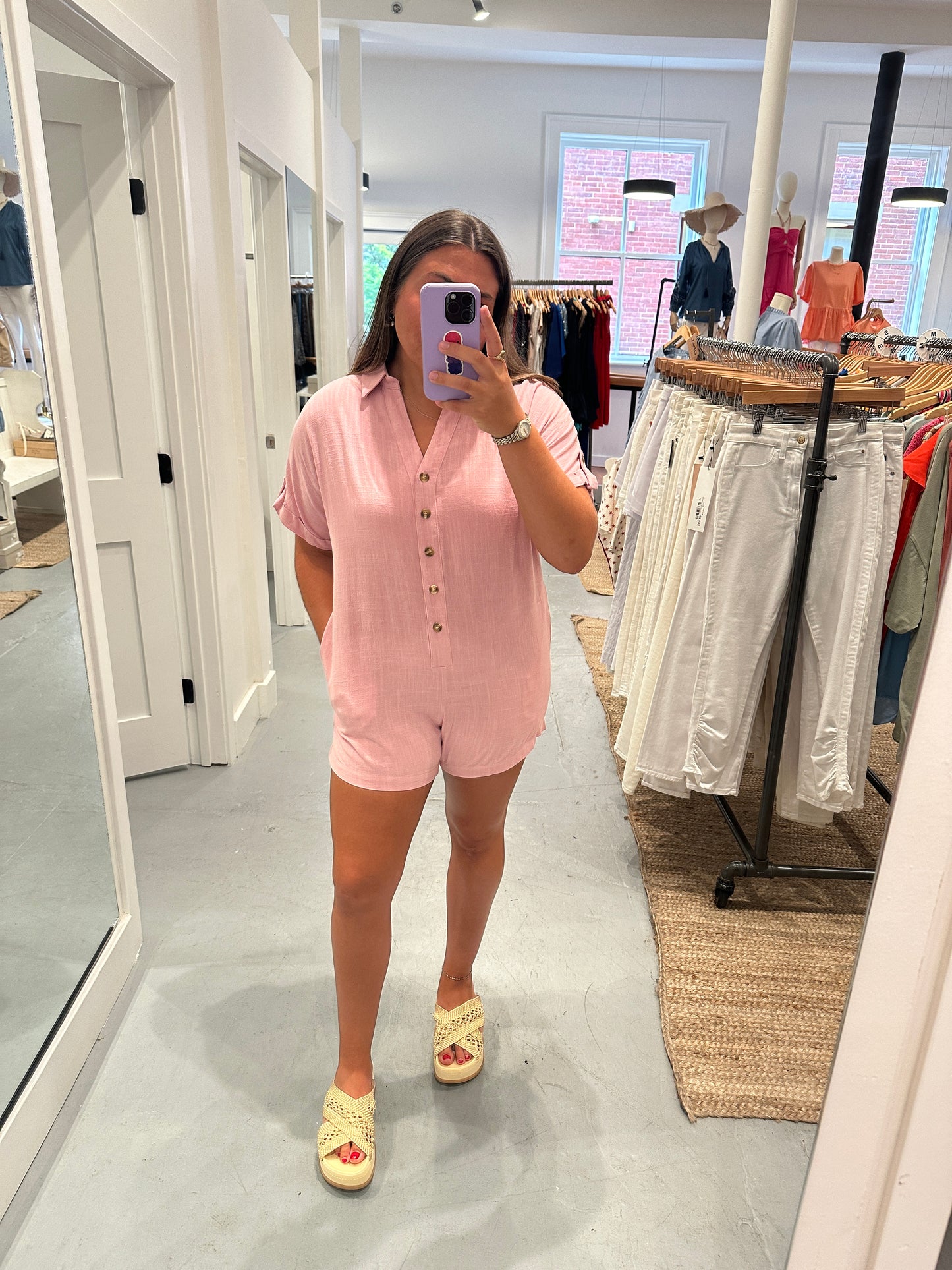 Pink Button Down Romper