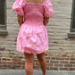 Embroidery Smocked Dress Pink Floral
