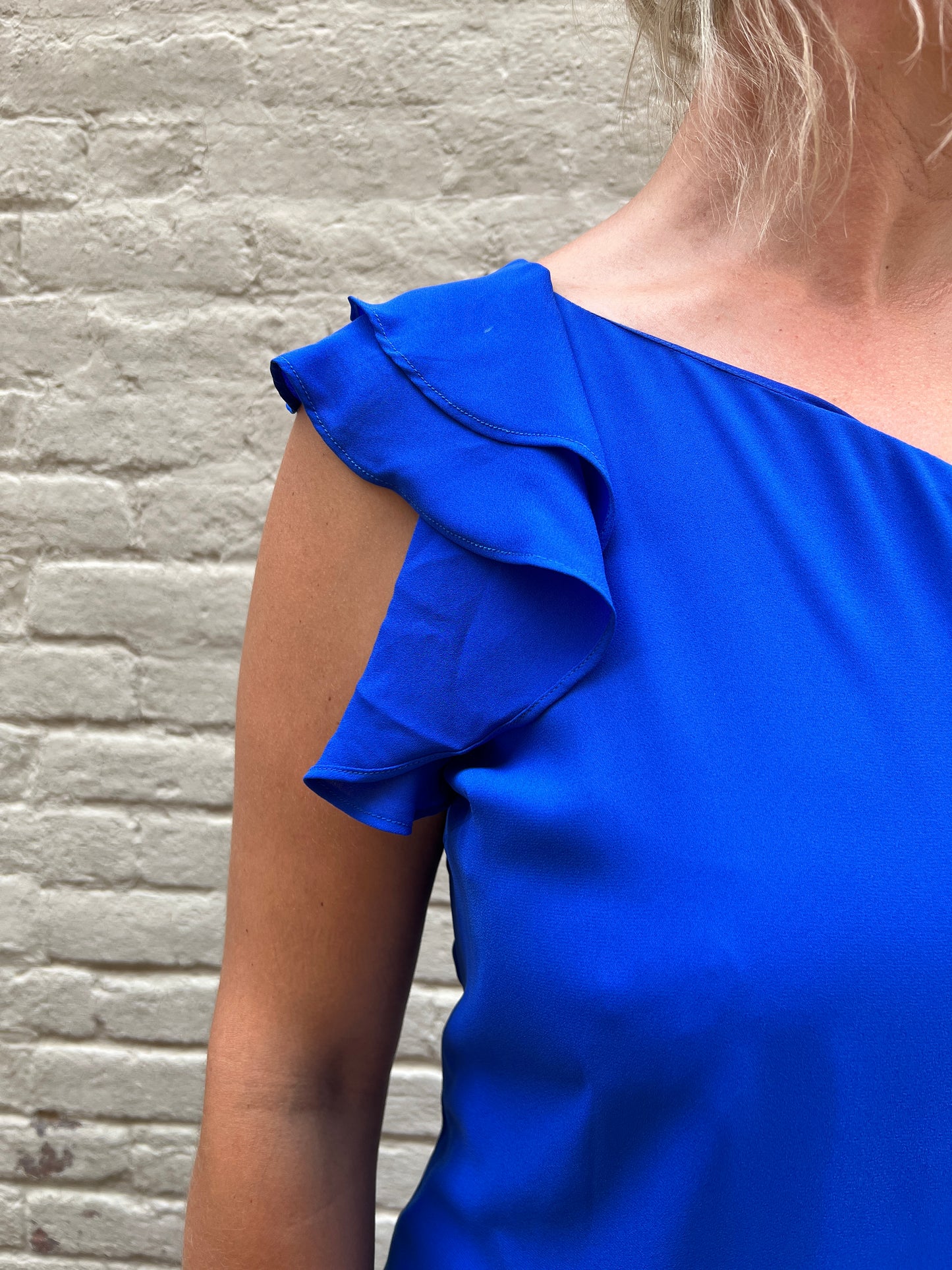 One shoulder ruffle dress blue