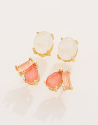Naiad Stud Earrings Set - Pink