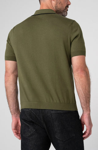Johnny Collar Sweater Knit Polo winter moss black