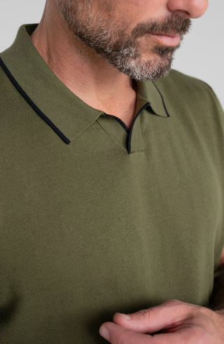Johnny Collar Sweater Knit Polo winter moss black